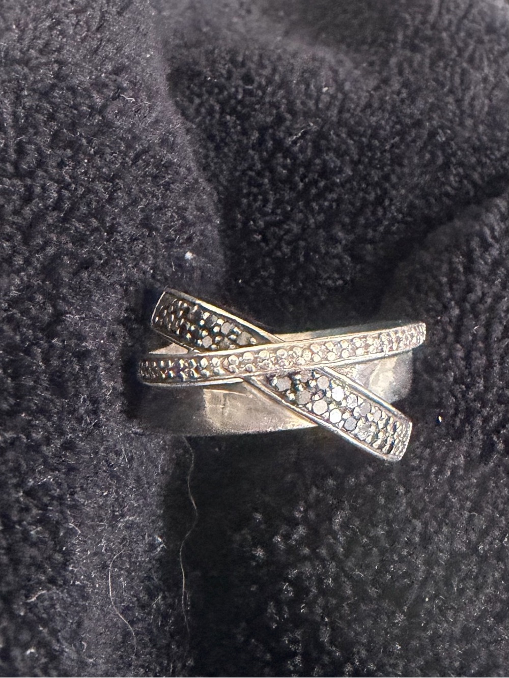Kay Jewelers Silver Crisscross Pavé Ring with Sparkling Stones
